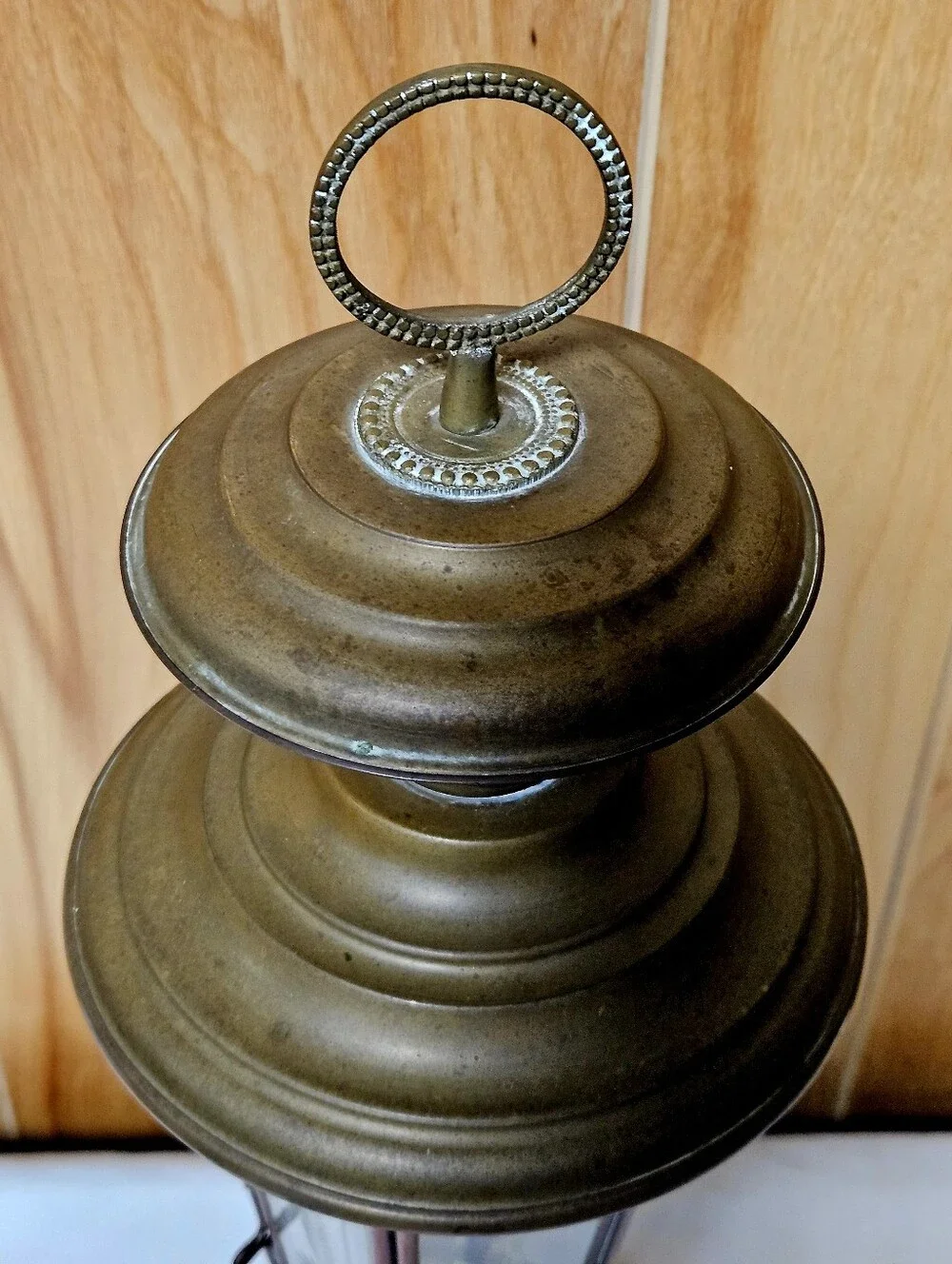 Vtg Turkish Brass Paneled Elegant Etched Glass Candle Lantern Lighting 18.5